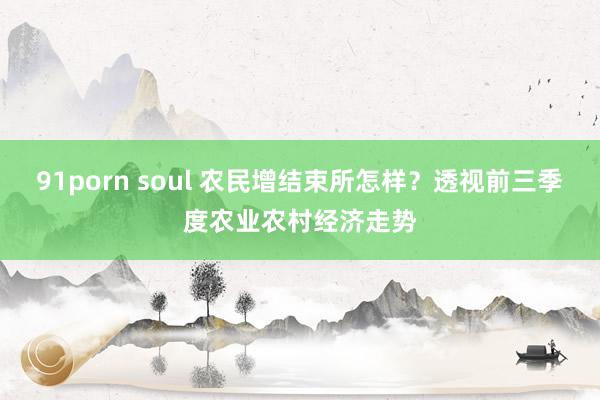 91porn soul 农民增结束所怎样？透视前三季度农业农村经济走势