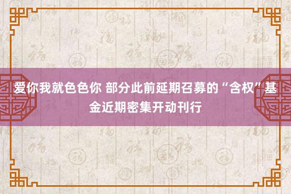 爱你我就色色你 部分此前延期召募的“含权”基金近期密集开动刊行