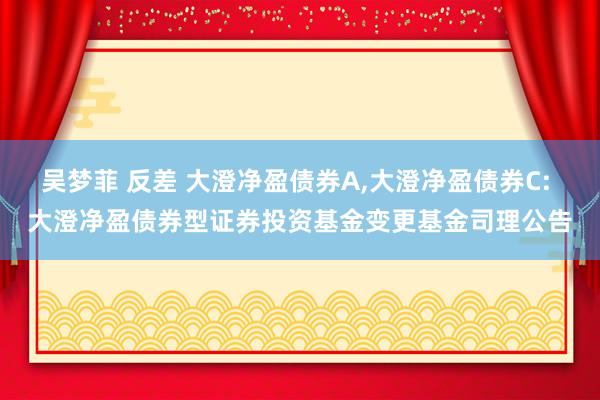 吴梦菲 反差 大澄净盈债券A，大澄净盈债券C: 大澄净盈债券型证券投资基金变更基金司理公告