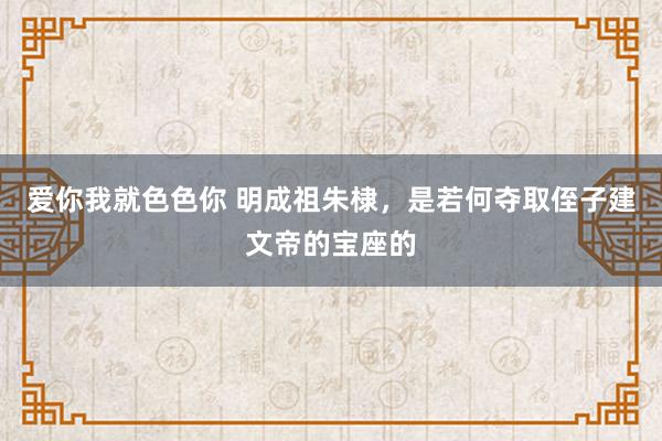 爱你我就色色你 明成祖朱棣，是若何夺取侄子建文帝的宝座的