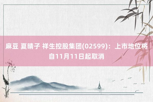 麻豆 夏晴子 祥生控股集团(02599)：上市地位将自11月11日起取消