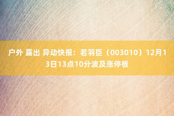 户外 露出 异动快报：若羽臣（003010）12月13日13点10分波及涨停板