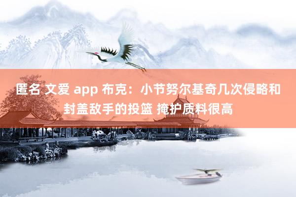 匿名 文爱 app 布克：小节努尔基奇几次侵略和封盖敌手的投篮 掩护质料很高