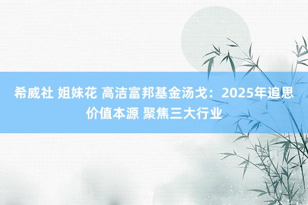 希威社 姐妹花 高洁富邦基金汤戈：2025年追思价值本源 聚焦三大行业