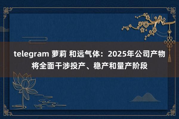 telegram 萝莉 和远气体：2025年公司产物将全面干涉投产、稳产和量产阶段