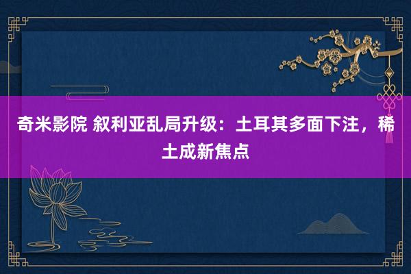 奇米影院 叙利亚乱局升级：土耳其多面下注，稀土成新焦点