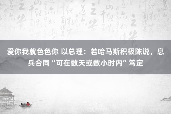 爱你我就色色你 以总理：若哈马斯积极陈说，息兵合同“可在数天或数小时内”笃定